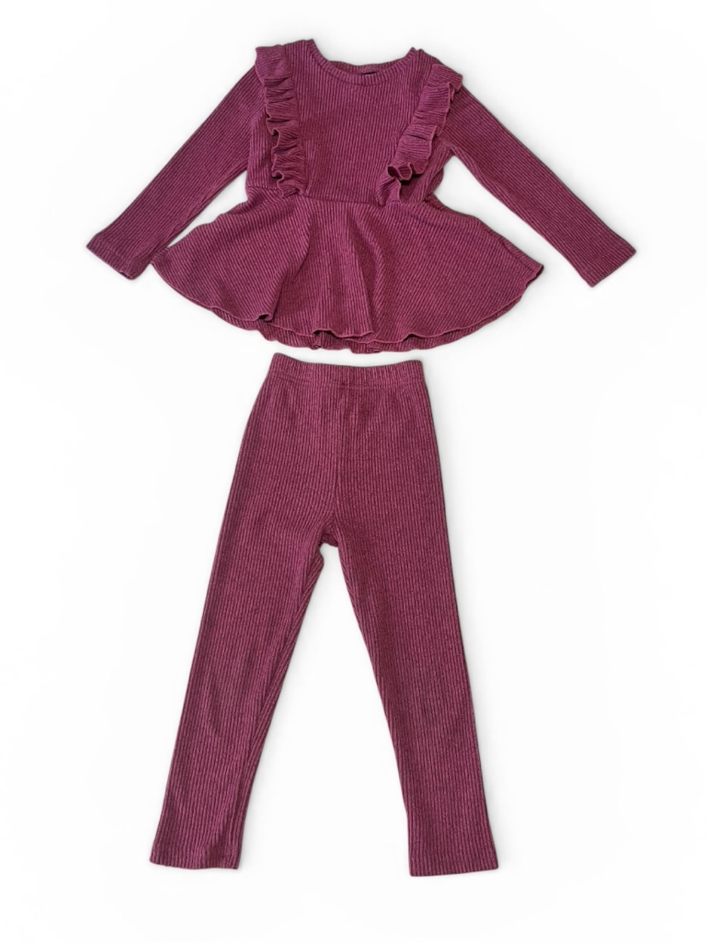 Girls' Ruffled Knit Set - Plum